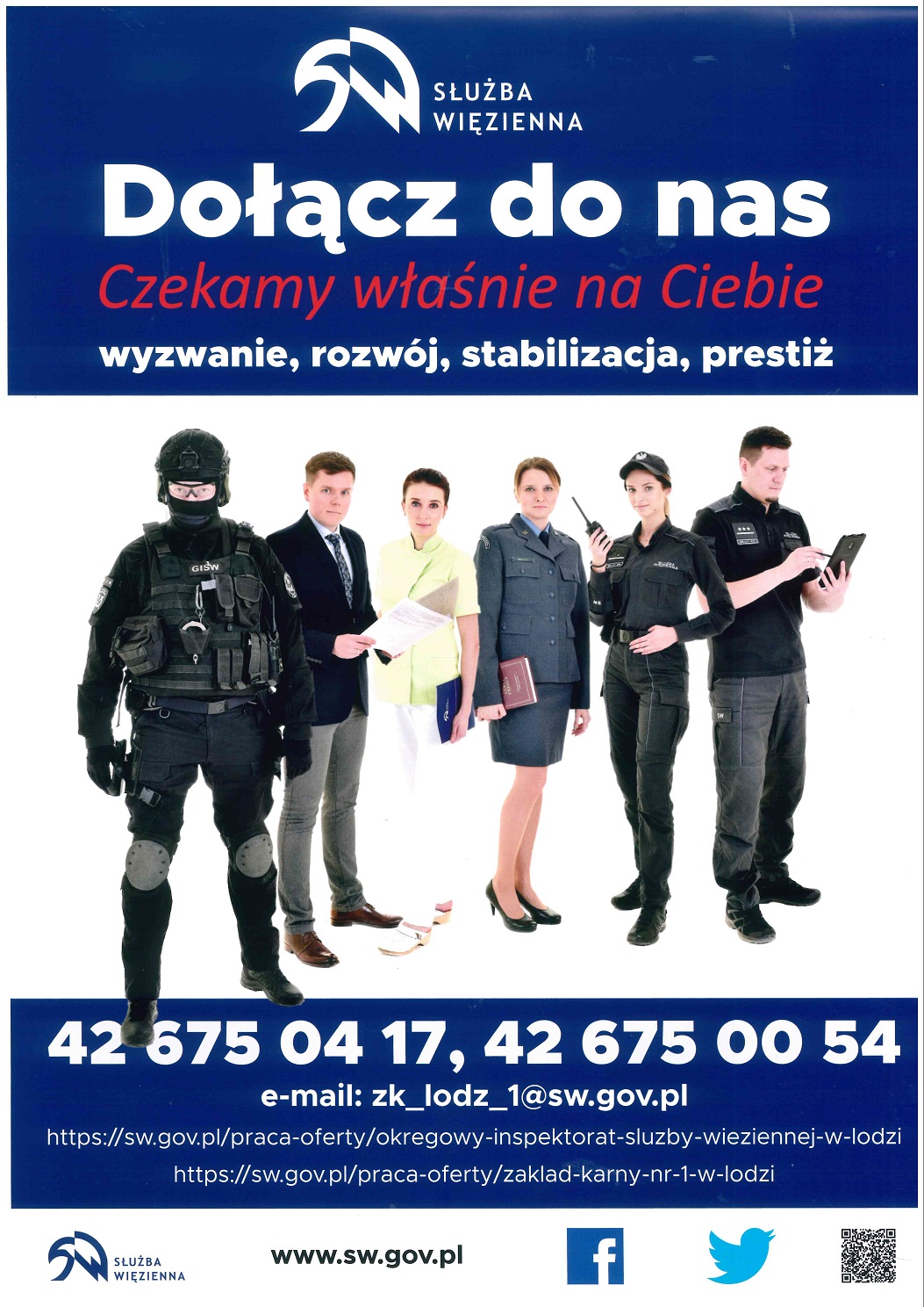 plakat informujacy o naborach do pracy w służbie więziennej w Łodzi